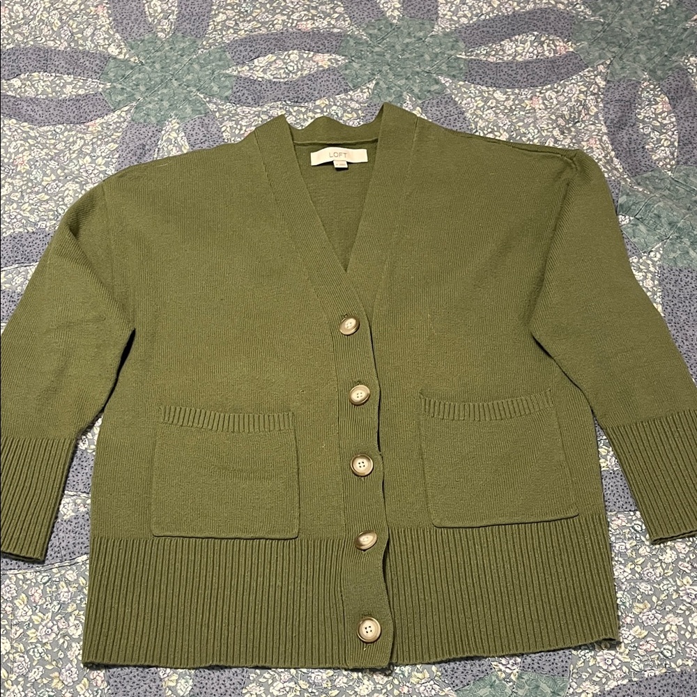 LOFT Sage Green Button-Up Cardigan